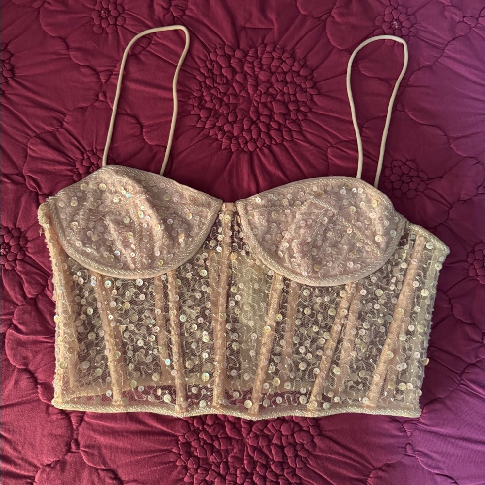 Sequin Embellished Crop Top Pink